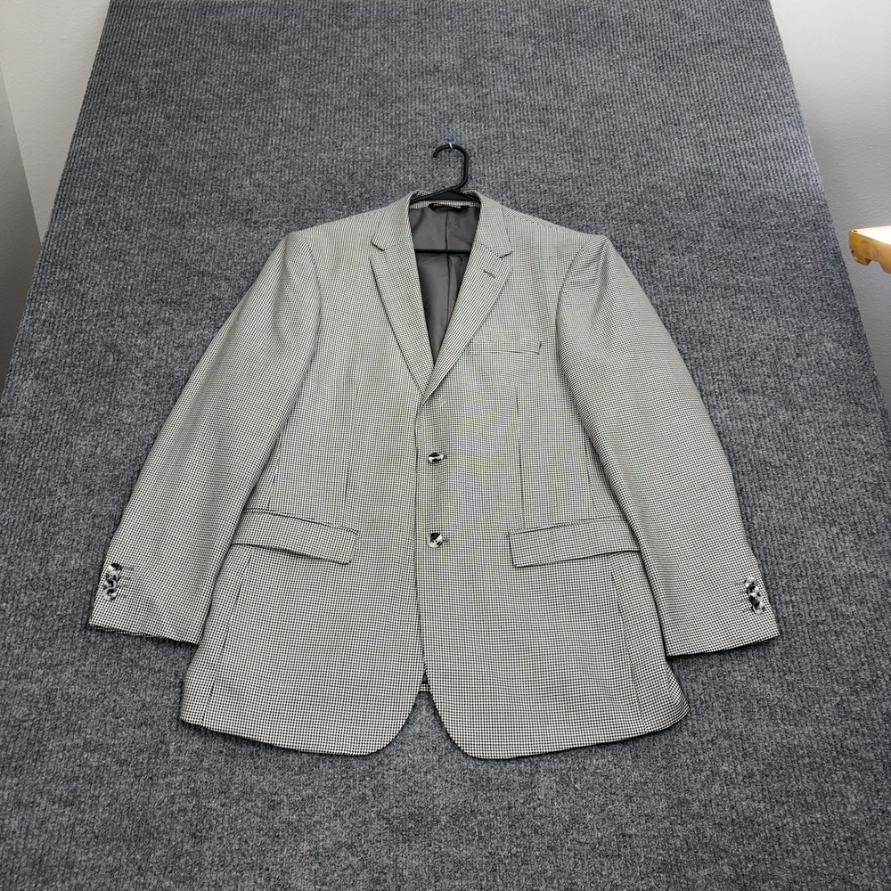 Pronto Moda Blazer Men 40R Black Silk Wool Cashmere Houndstooth Oxford 2B Luxury